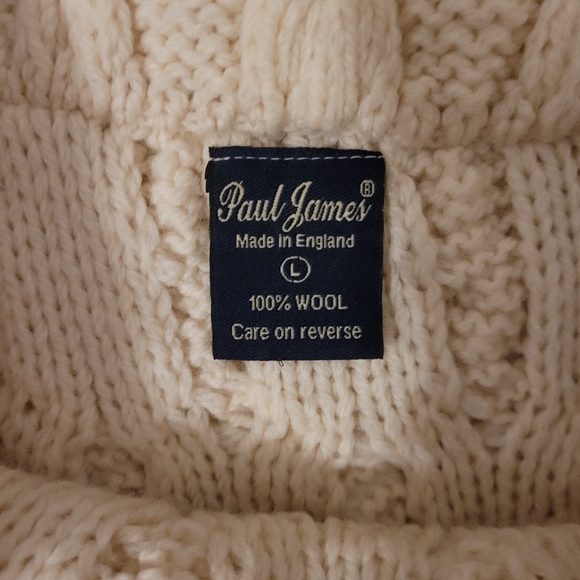 Vintage Paul James Off the Shoulders Cream Wool Sweater Quiet Luxury Size Large - Picture 2 of 2